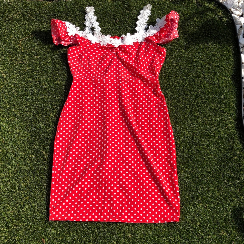 CBR Red and White Polka Dot Dress with Lace Trim
